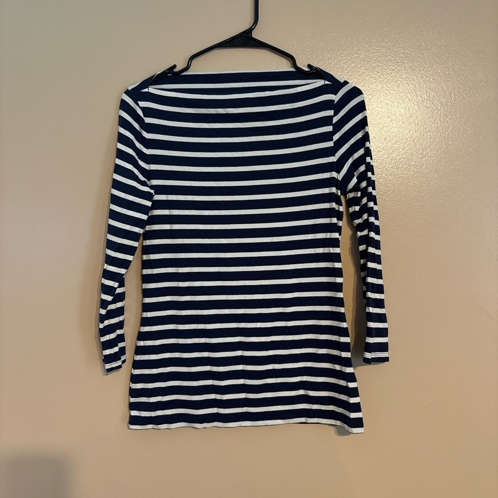 Old Navy Women's Navy and White Striped Long Sleeve Top